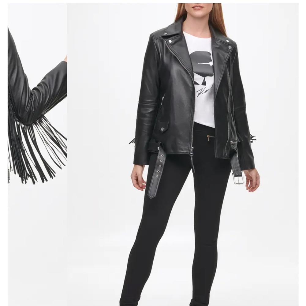 Karl lagerfeld real leather jacket , biker style.